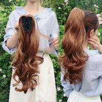 假发女马尾中长款假马尾接发老虎夹长卷逼真假马尾大波浪假发 爪夹自然黑40厘米