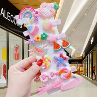 儿童发夹小女孩侧边刘海夹可爱鸭嘴夹公主头饰碎发发卡bb夹子发饰 粉色花朵彩虹14件