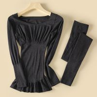 秋衣秋裤保暖套装女高腰收腹修身秋冬德绒自发热女士紧身美体内衣 复古黑德绒套装 均码[适合80-130斤]