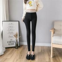 德绒自发热女裤加绒打底裤加厚一体大码长裤高腰显瘦字母腰保暖裤 薄款黑色240-260克 M 80-90