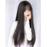 假发女全头逼真整顶长直发lolita刘海cosplay全套头隐形透气古装 板栗黑[模特款]+发网