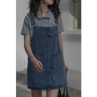牛仔背带裙女小个子2021年夏季新款韩版宽松洋气减龄吊带连衣裙女 牛仔蓝 优质面料 S