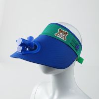 风扇帽子儿童卡通可爱宝宝遮阳帽充电带风扇防晒帽遮脸防晒帽空顶 深蓝色小熊 均码可调节3-12岁