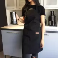 帆布围裙高档透气可爱厨房奶茶咖啡店餐厅美甲韩版时尚工作服男女 [帆布款]黑色