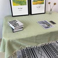 少女心ins桌布棉麻格子流苏花边茶几布餐桌布艺小清新长正方形 绿色小格子流苏花边 40*60cm(2片装)
