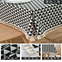 桌布棉麻茶几垫餐桌布日式北欧风学生宿舍书桌ins学习桌布置装饰 棉麻款:黑三角流苏(加厚耐磨) 90*90cm