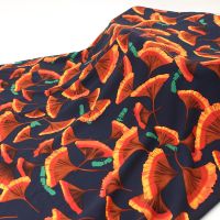 夏季高档碎花棉绸真丝人造棉布料棉绸棉麻布料绵绸连衣裙服装面料 黑底银杏(一米价格)