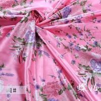 印花仿真丝色丁丝绸布料 服装布料手DIY工织锦缎植物花朵印花面料 1#粉色/米
