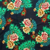 人造棉布料棉绸布料民族风夏季衣服服装碎花绵绸连衣裙傣裙面料[9月10日发完] 竹节棉绸绿色孔雀尾花