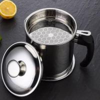 油壶304不锈钢滤油壶加厚家用厨房过滤网大容量回油杯油罐油炸杯 [尊贵黑色]手柄 1.3L普通款配普通网格(送底盘)