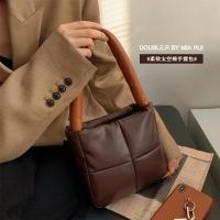 手提包时尚拼接小众设计太空棉包菱格手提单肩包女2021新款潮包 奥利奥咖色()