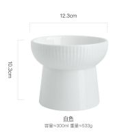 创意茶点盘中式陶瓷高脚水果盘干果小吃点心碟家用贡佛果品托盘 白色高脚猫碗 小号果盘