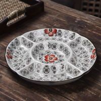 日式陶瓷餐具盘创意餐盘分隔餐盘家用菜盘分格盘拼盘坚果盘干果盘 10英寸五格盘红富贵