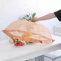 新款花边蕾丝细纱菜罩防苍蝇圆形折叠菜罩餐桌罩饭菜罩子 圆形格子咖啡70