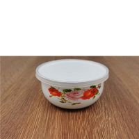 老式珐琅搪瓷碗带盖密封碗怀旧冰碗吃饭碗冰箱保鲜碗儿童汤碗面碗 红玫瑰 10cm带保鲜盖