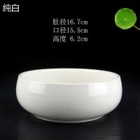 便宜卖无孔陶瓷花盆铜钱草睡莲碗莲水培植物盆笔洗简约创意水仙盆 纯白(特价)