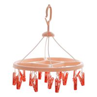 茶花圆形衣架挂钩多功能塑料内衣儿童袜子晾晒衣夹多夹子衣架子 红色1个