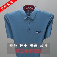富贵鸟速干短袖T恤男夏季新款冰丝印花翻领商务休闲中青年POLO衫 三色杠#蓝色 [冰丝POLO衫] M [建议90-11