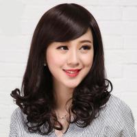 假发套女全头逼真长发中老年人中长发整顶女士长卷发斜刘海全套头 自然黑 全头套+发网