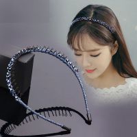 发箍女水钻带齿头箍夹子韩国简约压发防滑发夹成人发卡水晶短头饰 海之蓝064