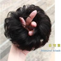 真人发丝丸子头假发女发包发圈女盘发器发髻头饰女头花花苞卷发圈 黑色 假发