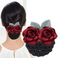 远方情仙气娟纱花蝴蝶结职业头花发网兜护士韩版盘发饰服务员T93 迷人绽放 酒红色[发网款]