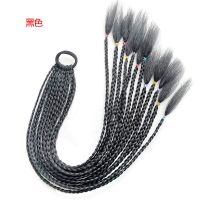 假发马尾彩色小辫子高温丝麻花辫渐变色民族风三股小辫式马尾脏辫 TA1 黑色