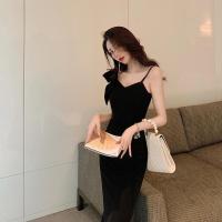 法式复古名媛单肩小心机吊带长裙收腰显瘦气质性感鱼尾连衣裙女夏 黑色 S