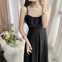 甜美小清新吊带裙连衣裙女夏遮肉显瘦长裙淑女风温柔气质仙女裙子 单件气质黑吊带裙 S