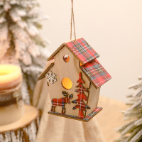 圣诞节装饰摆件木质圣诞屋老人雪人雪橇鹿摆件场景布置圣诞小饰品 圣诞屋挂件-红鹿