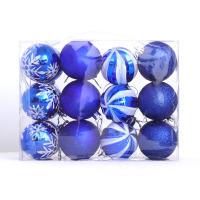 圣诞球装饰彩球吊球小挂饰挂件圣诞树装饰球店铺室内场景布置用品 6cm蓝色圆球挂饰(1盒24个)