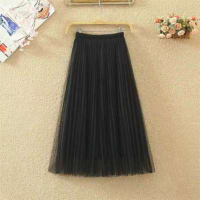 2021夏秋装新款气质网纱半身裙少女初中高中学生小清新修身长裙子 13黑色 均码