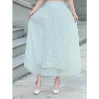 2021夏季新款中国风小清新复古优雅百搭绣花半身裙雪纺大摆裙长裙 浅绿色 均码
