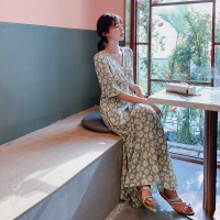 小雏菊连衣裙2021新款夏天流行雪纺v领高腰长款仙女小清新长裙子 图片色 M