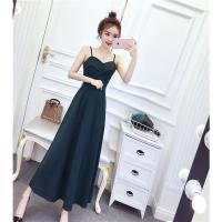 2021年夏天新款女神范气质吊带小礼服性感连衣裙长裙子春秋款女装 绿色 S