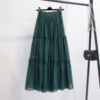 碎花大摆遮胯裙子显瘦女高腰中长款半身裙小清新印花雪纺a字长裙 绿色 均码