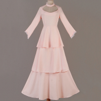 九分袖蛋糕淑女百搭2021超仙女小清新中长款连衣裙长裙 C34#FESI粉色 S