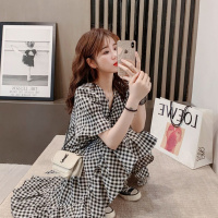 小香F格子连衣裙女小个子收腰显瘦气质2020新款夏天赫本风长裙子 黑白格子 收藏店铺+收藏宝贝=优 S