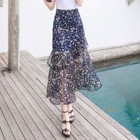 2021夏季新款雪纺半身裙中长款小碎花包臀裙鱼尾裙百搭显瘦中长裙 深蓝印花 S 建议90斤以下