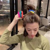 n日韩同款彩色小肠发圈丸子头绳ins少女J皱褶荧光皮筋扎头弹力发