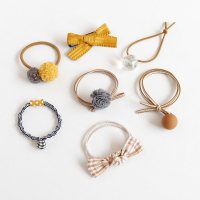 百搭发绳套装可爱蝴蝶结发圈韩国森系套装ins头绳扎头发皮筋头饰 1#姜黄色系7件套