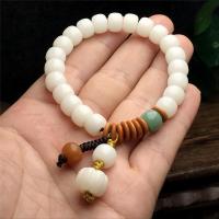 天然绿菩提根手串阴皮绿桶珠复古名族风化白玉佛珠手链百搭饰品 白玉菩提根+橄榄7*9