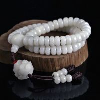 原创白玉菩提根佛珠手链女款星月金刚凤眼菩提子紫檀海黄檀香手串 素白款-2圈