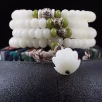 天然保真原籽白玉菩提根手串莲花配饰项链108颗男女士手持念佛珠 白玉菩提莲花款 6*8mm
