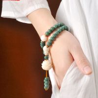 原创天然绿菩提手串 阴皮风化菩提根108颗佛珠单多圈手链男女配饰 两圈莲花款