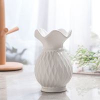 新中式花瓶客厅摆件简约现代餐桌陶瓷插花干花瓶创意水培水养花瓶 白色网纹花瓶不带花