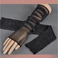 蕾丝防晒袖套女夏季手套超薄款防线冰袖开车长款冰丝护臂手臂 超薄款黑色 均码