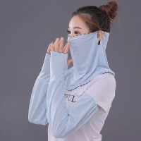 防晒冰丝袖套面罩男女同款户外开车防晒防紫外线宽松透气薄款速干 蓝色 单独-口罩