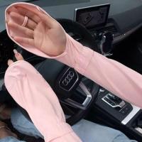 南极人防晒手套女夏季冰丝袖套骑行电动车大码紫外线护臂宽松冰袖 (全包手指)-粉色