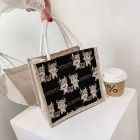 可爱小牛包包2021新款韩版学生百搭ins托特包少女手拎饭盒便当包 小牛黑色 关注店铺送礼品